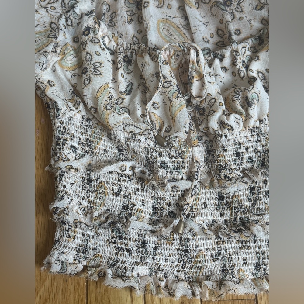 Free people new Beige combo Women's Floral Long Sleeve blouse ret:$98 sz S - Picture 3 of 10